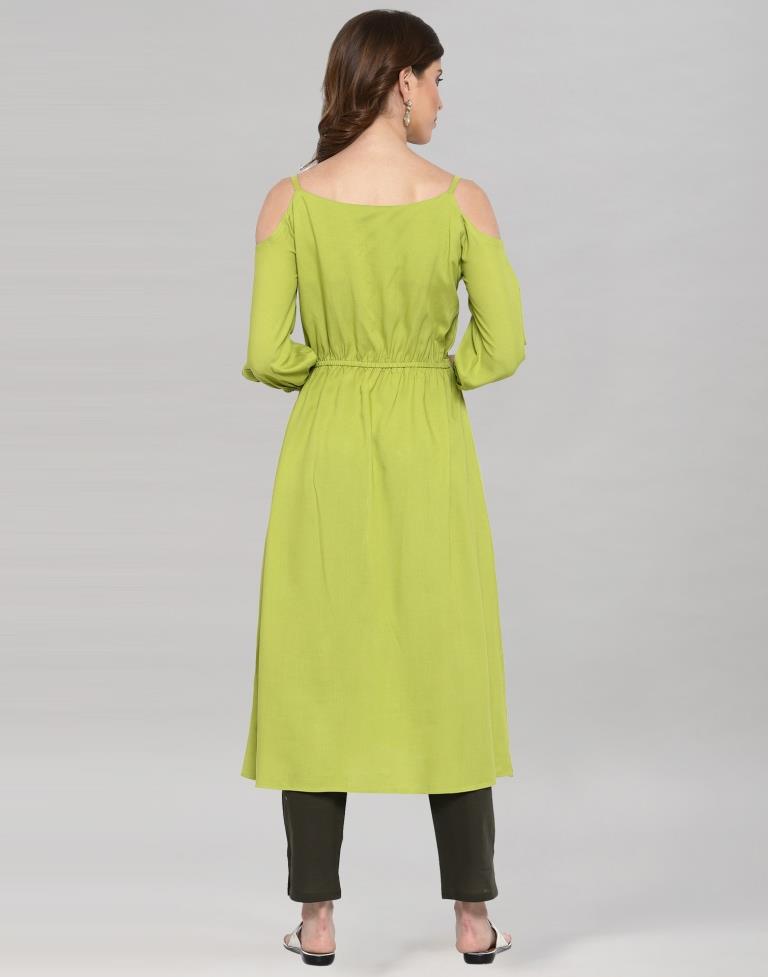 Neon Green Coloured Rayon Plain Kurti | Leemboodi