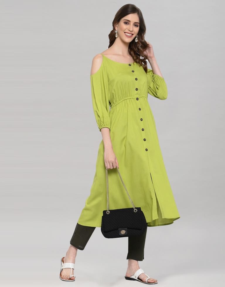 Neon Green Coloured Rayon Plain Kurti | Leemboodi