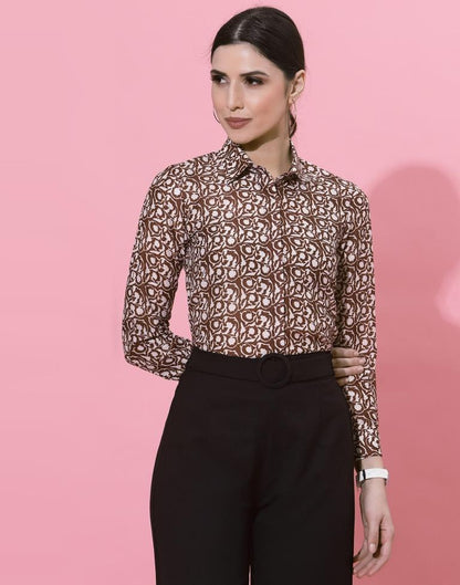 Maroon And Cream Printed Shirt | Sudathi