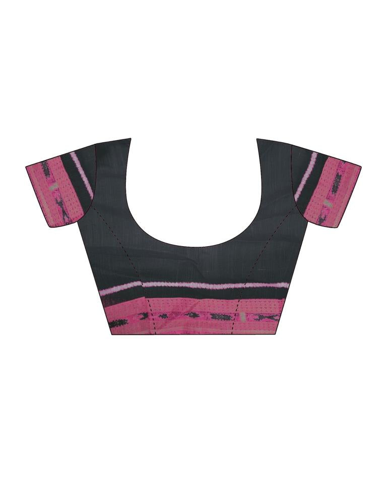 Dark Grey & Pink Linen Printed  Saree