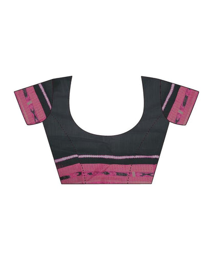 Dark Grey & Pink Linen Printed  Saree