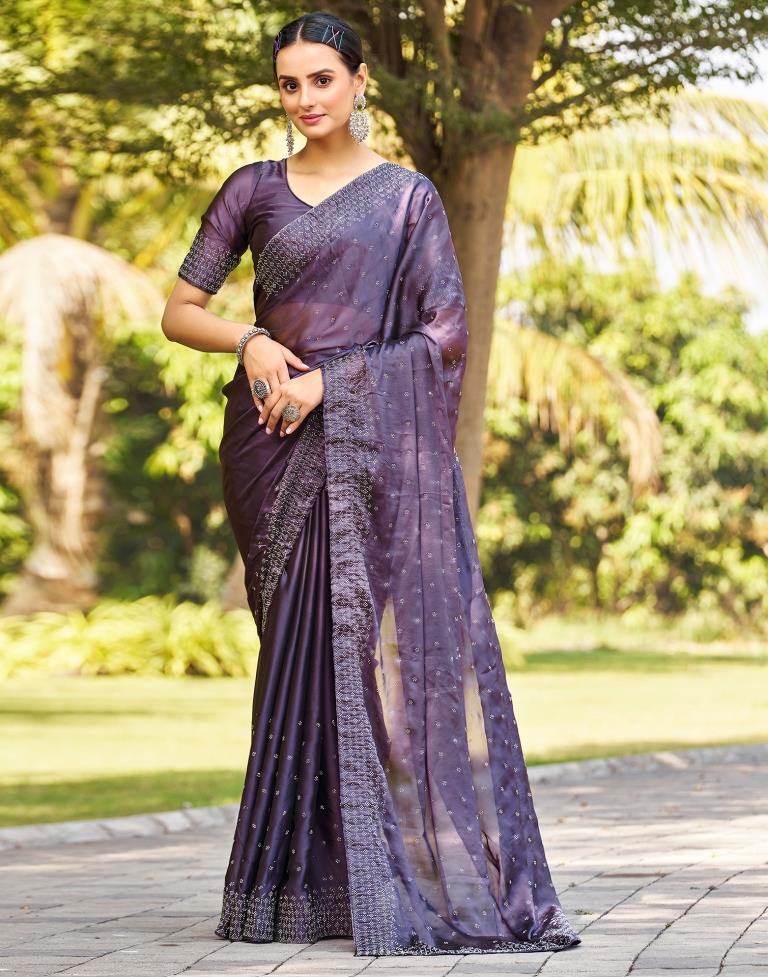Purple Georgette Plain Saree