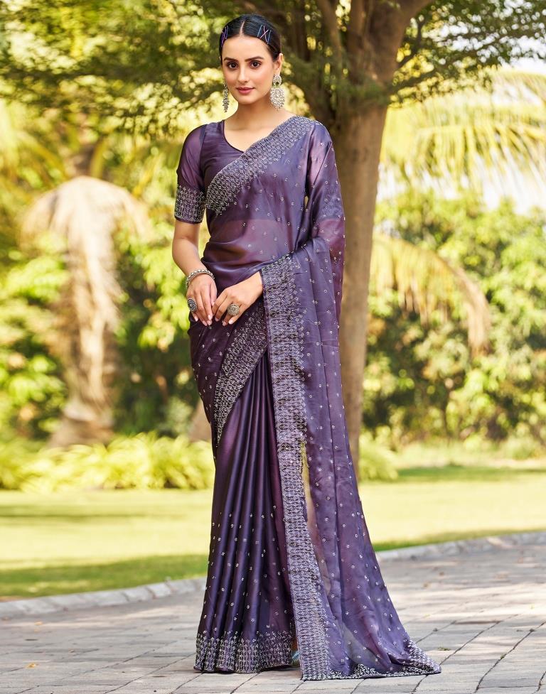 Purple Georgette Plain Saree