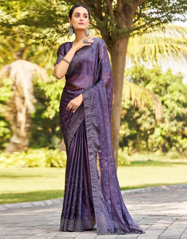 Purple Georgette Plain Saree