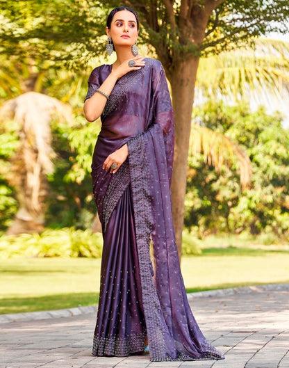 Purple Georgette Plain Saree
