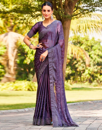 Purple Georgette Plain Saree