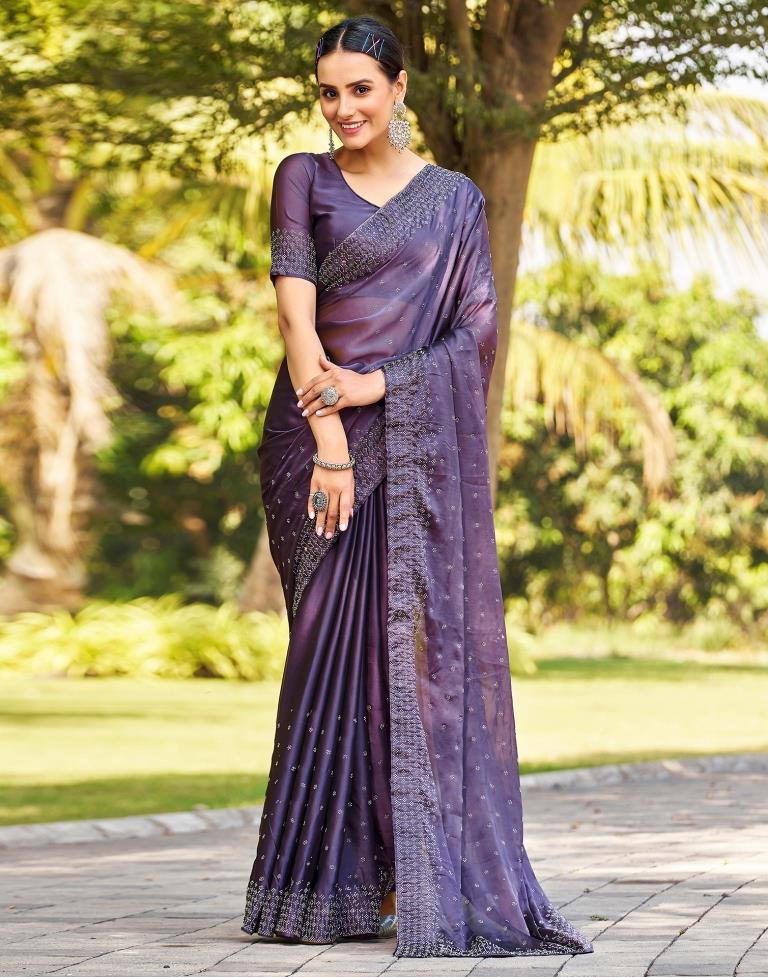 Purple Georgette Plain Saree