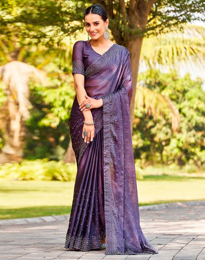 Purple Georgette Plain Saree