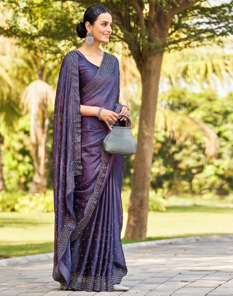 Purple Georgette Plain Saree