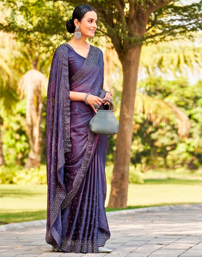 Purple Georgette Plain Saree