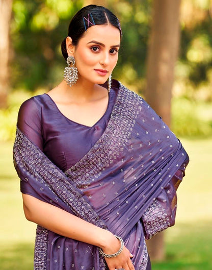 Purple Georgette Plain Saree