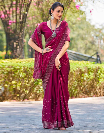 Dark Pink Georgette Plain Saree