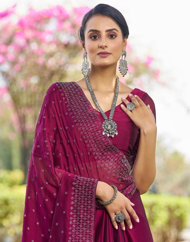 Dark Pink Georgette Plain Saree