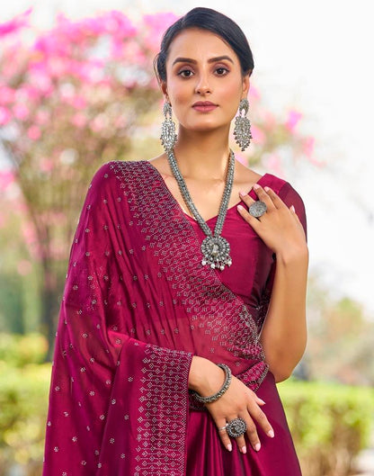 Dark Pink Georgette Plain Saree