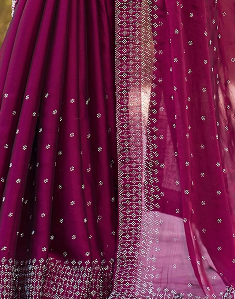 Dark Pink Georgette Plain Saree