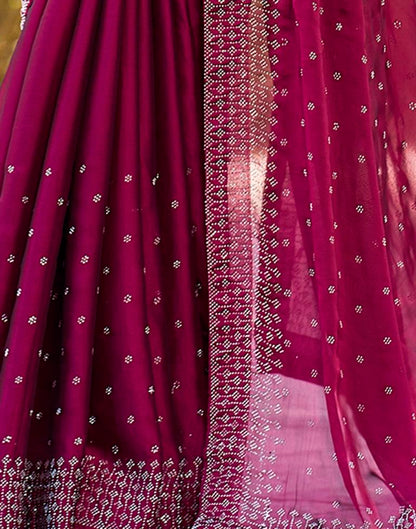 Dark Pink Georgette Plain Saree