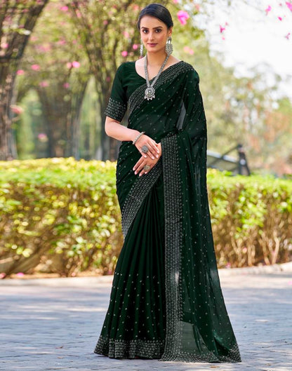 Dark Green Georgette Plain Saree