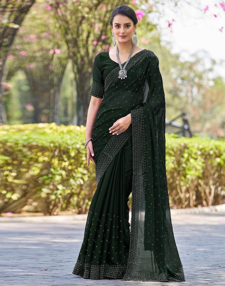 Dark Green Georgette Plain Saree