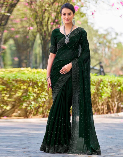 Dark Green Georgette Plain Saree