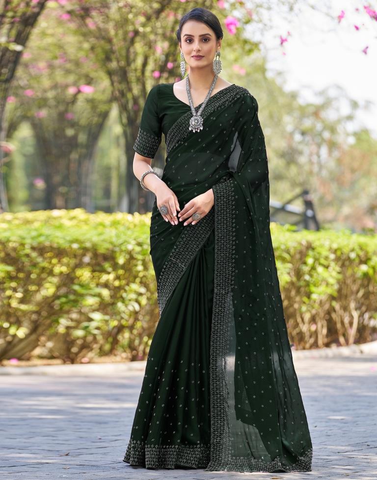 Dark Green Georgette Plain Saree
