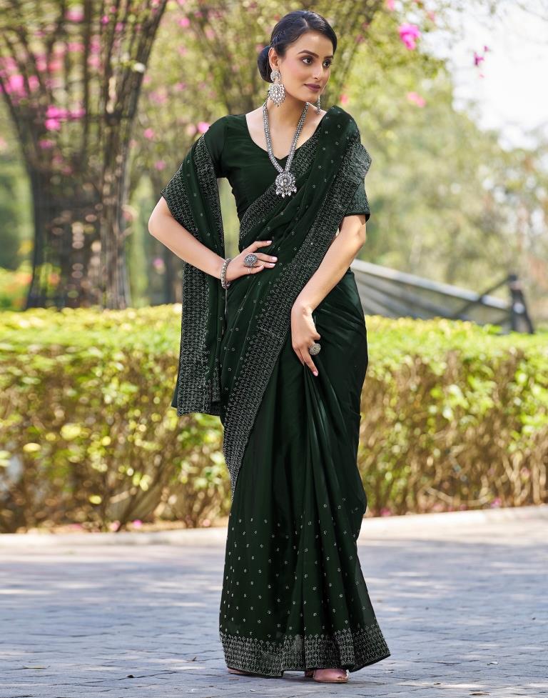 Dark Green Georgette Plain Saree