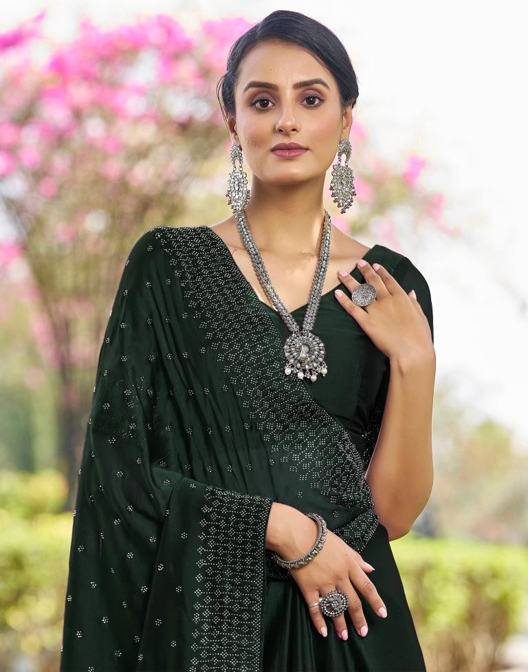 Dark Green Georgette Plain Saree