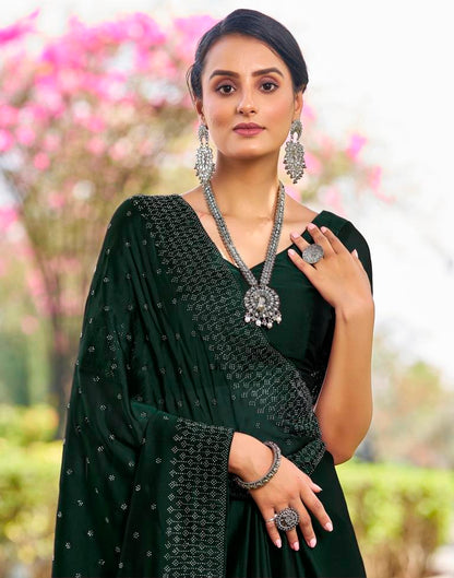 Dark Green Georgette Plain Saree