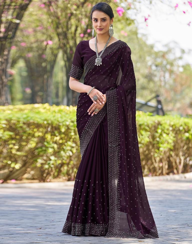 Deep Purple Georgette Plain Saree