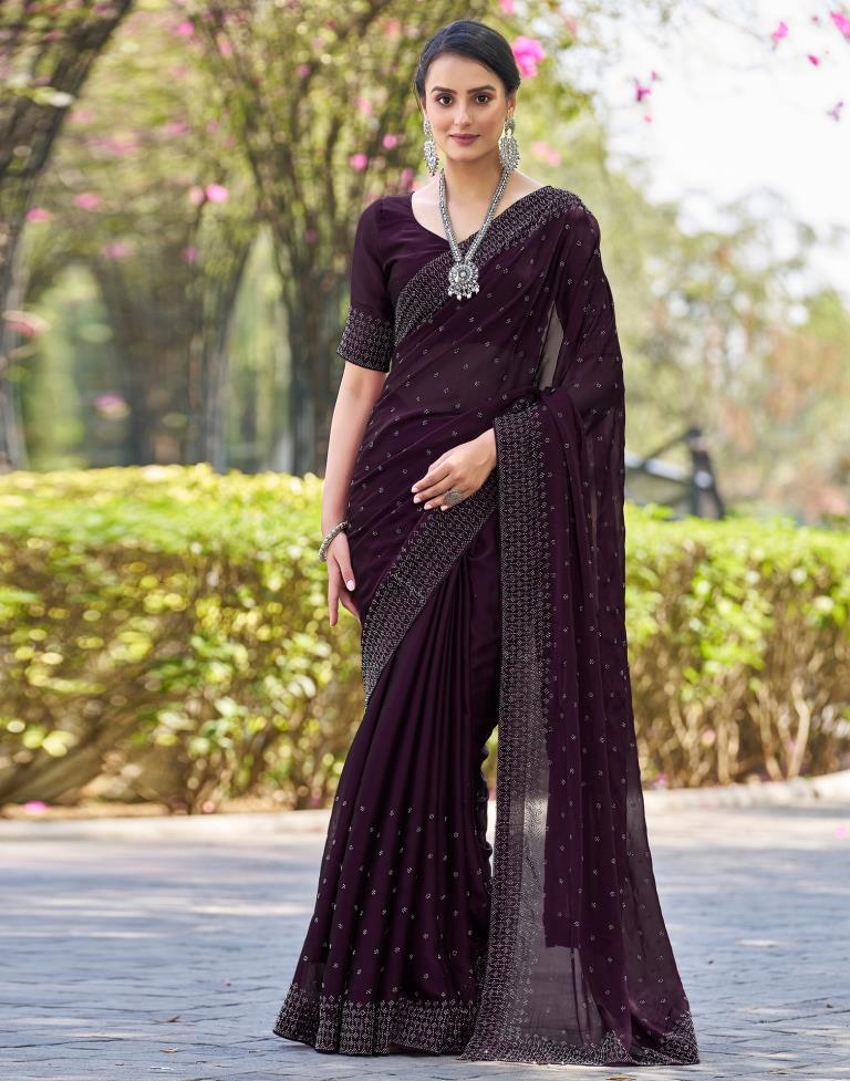 Deep Purple Georgette Plain Saree