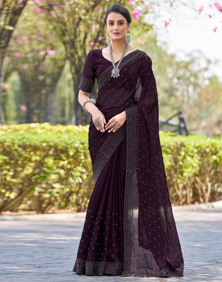 Deep Purple Georgette Plain Saree