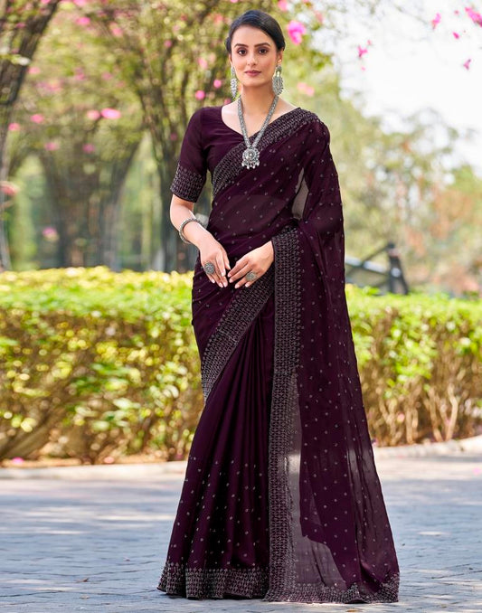 Deep Purple Georgette Plain Saree