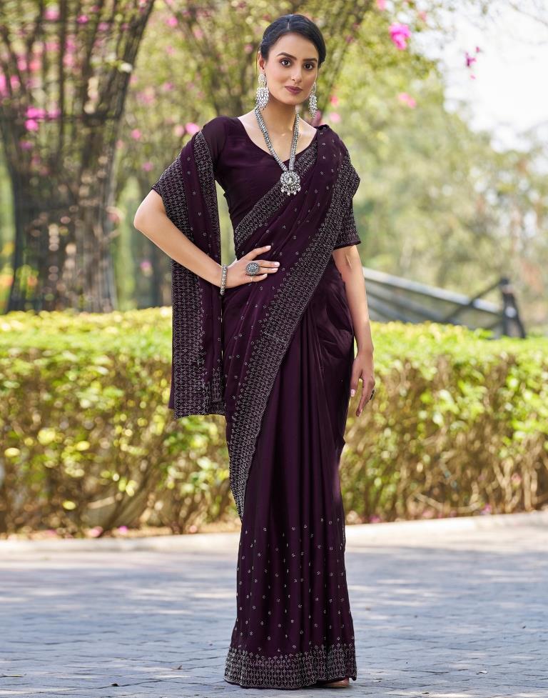 Deep Purple Georgette Plain Saree