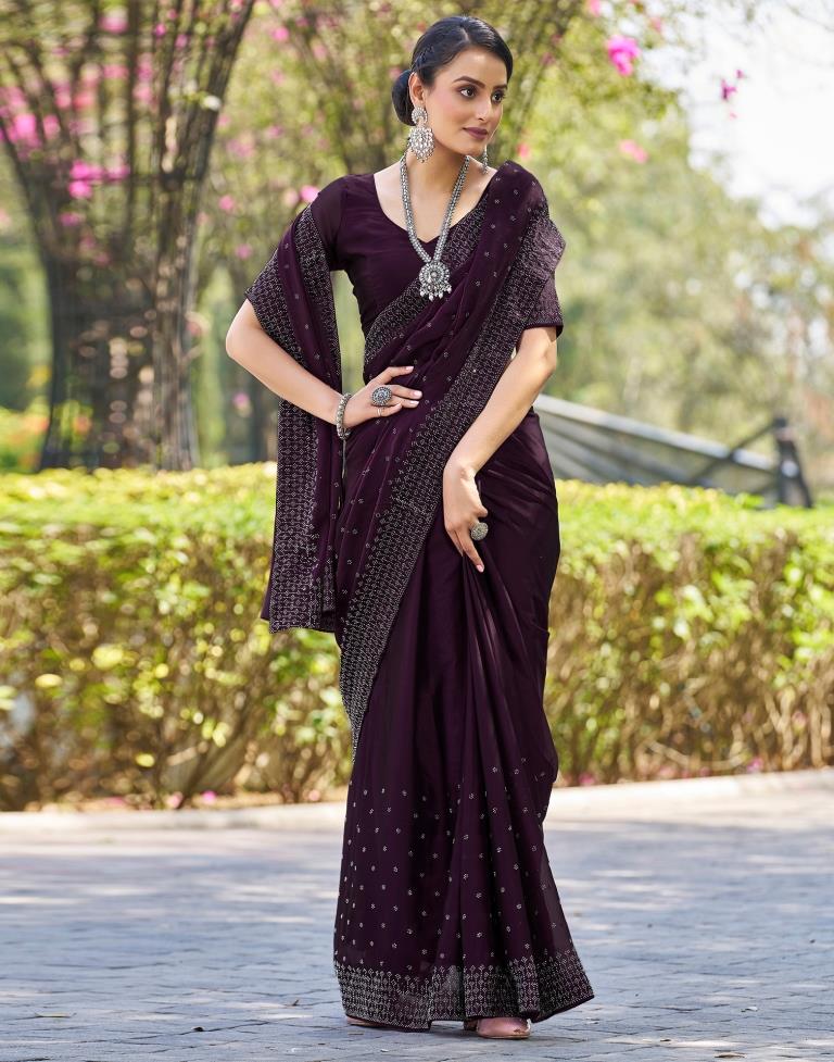 Deep Purple Georgette Plain Saree