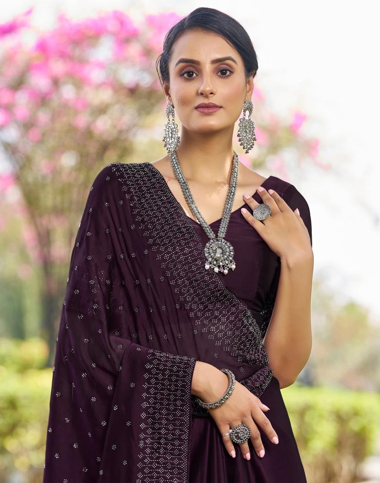 Deep Purple Georgette Plain Saree