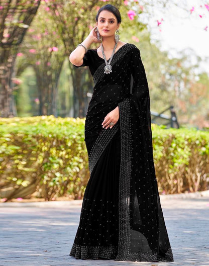 Black Georgette Plain Saree