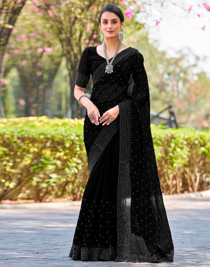 Black Georgette Plain Saree