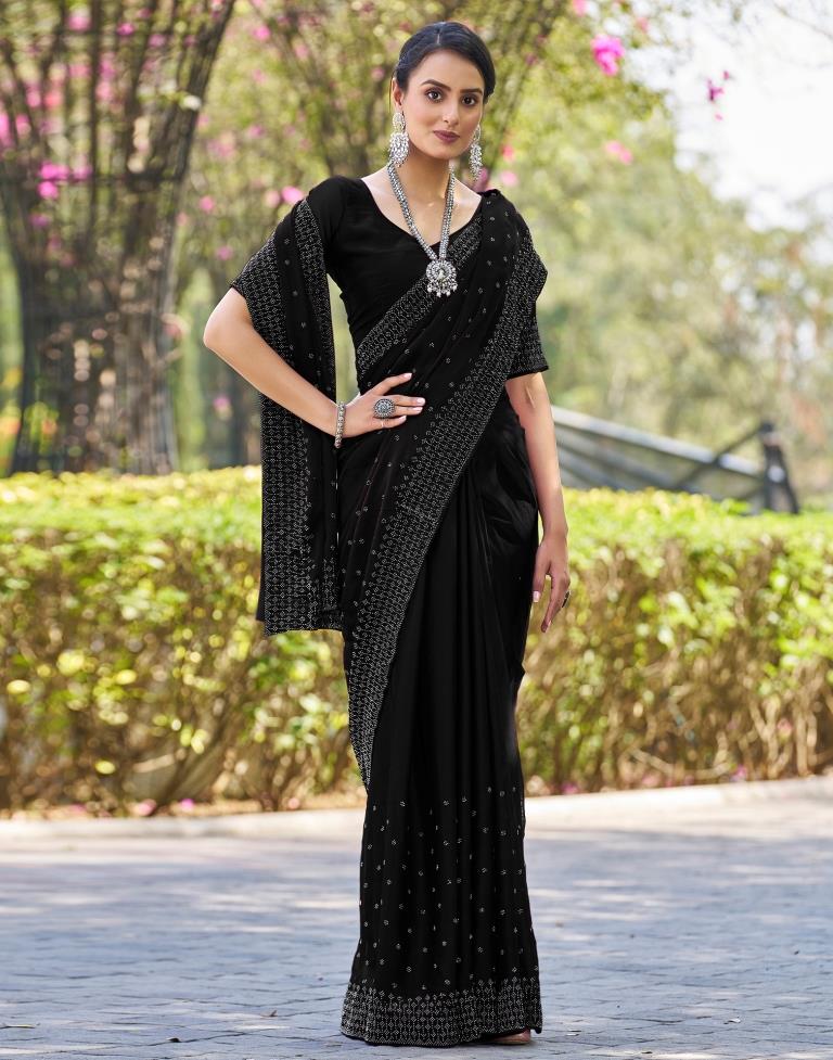 Black Georgette Plain Saree