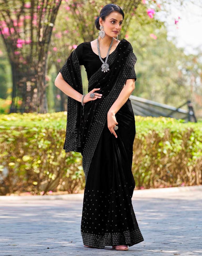 Black Georgette Plain Saree