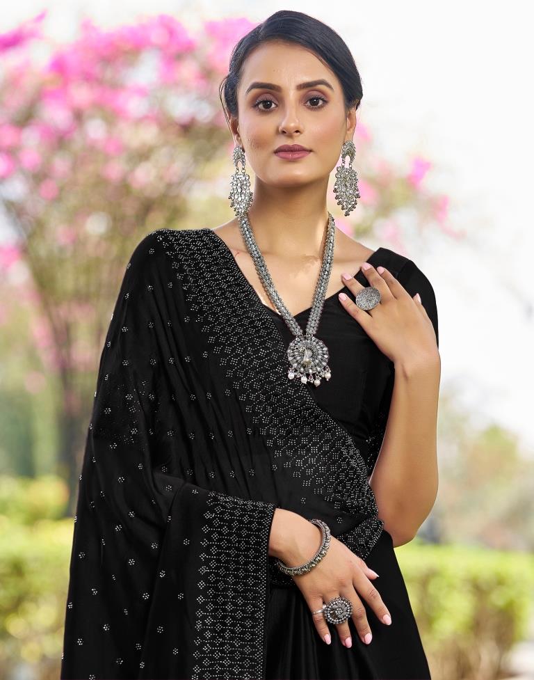 Black Georgette Plain Saree