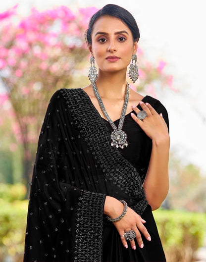 Black Georgette Plain Saree