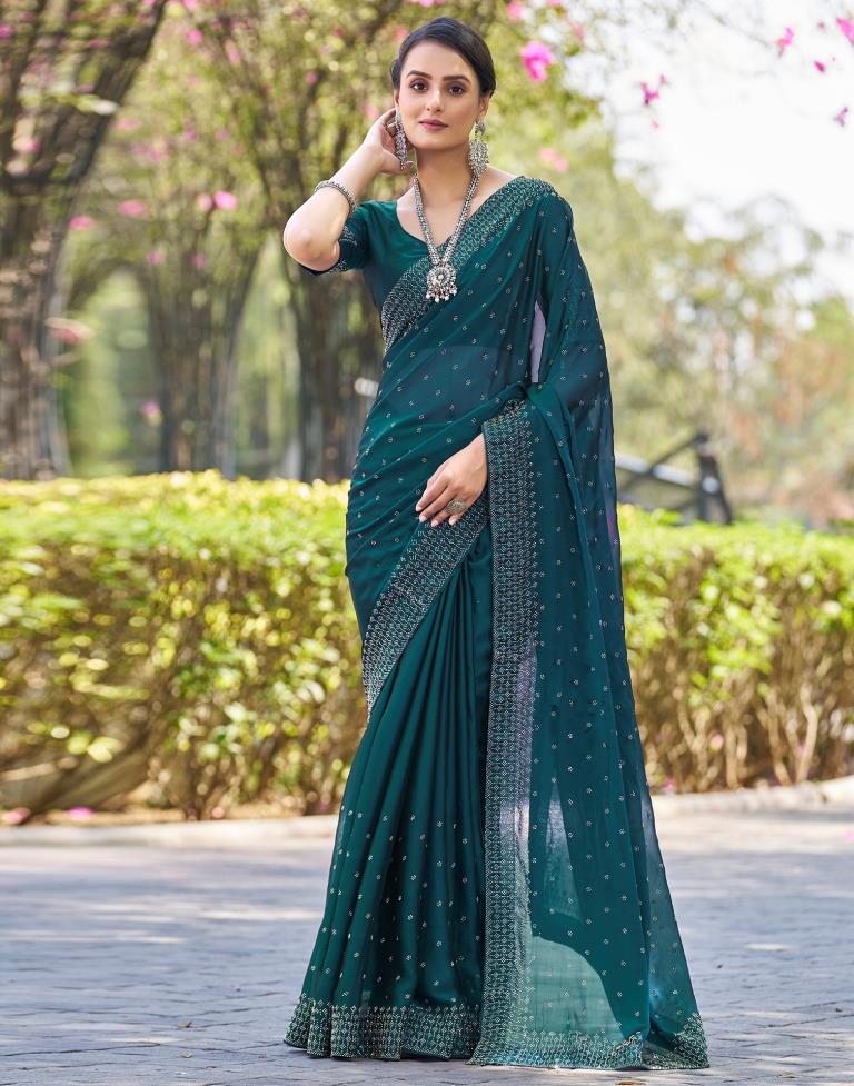 Rama Blue Georgette Plain Saree