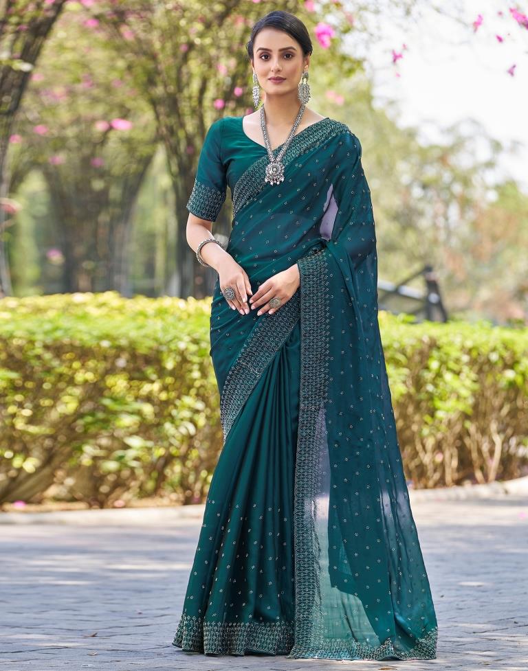 Rama Blue Georgette Plain Saree