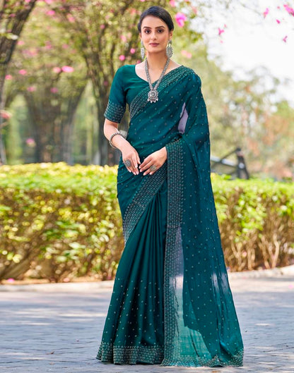 Rama Blue Georgette Plain Saree