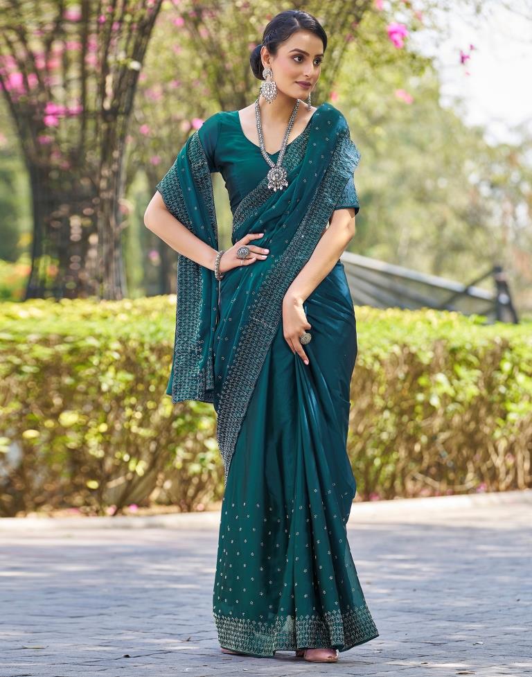 Rama Blue Georgette Plain Saree