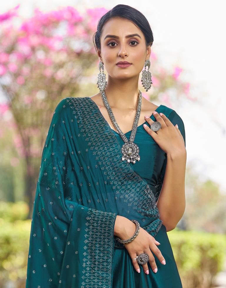 Rama Blue Georgette Plain Saree