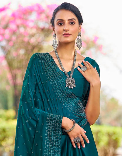 Rama Blue Georgette Plain Saree