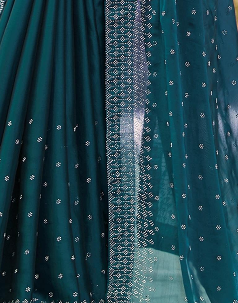 Rama Blue Georgette Plain Saree