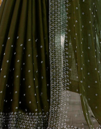 Olive Green Georgette Plain Saree