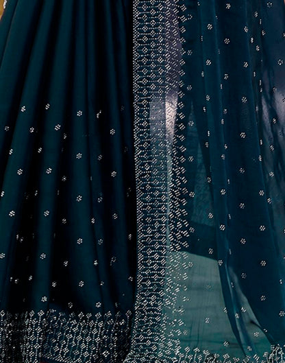 Dark Teal Blue Georgette Plain Saree