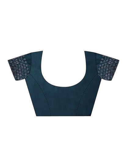 Dark Teal Blue Georgette Plain Saree